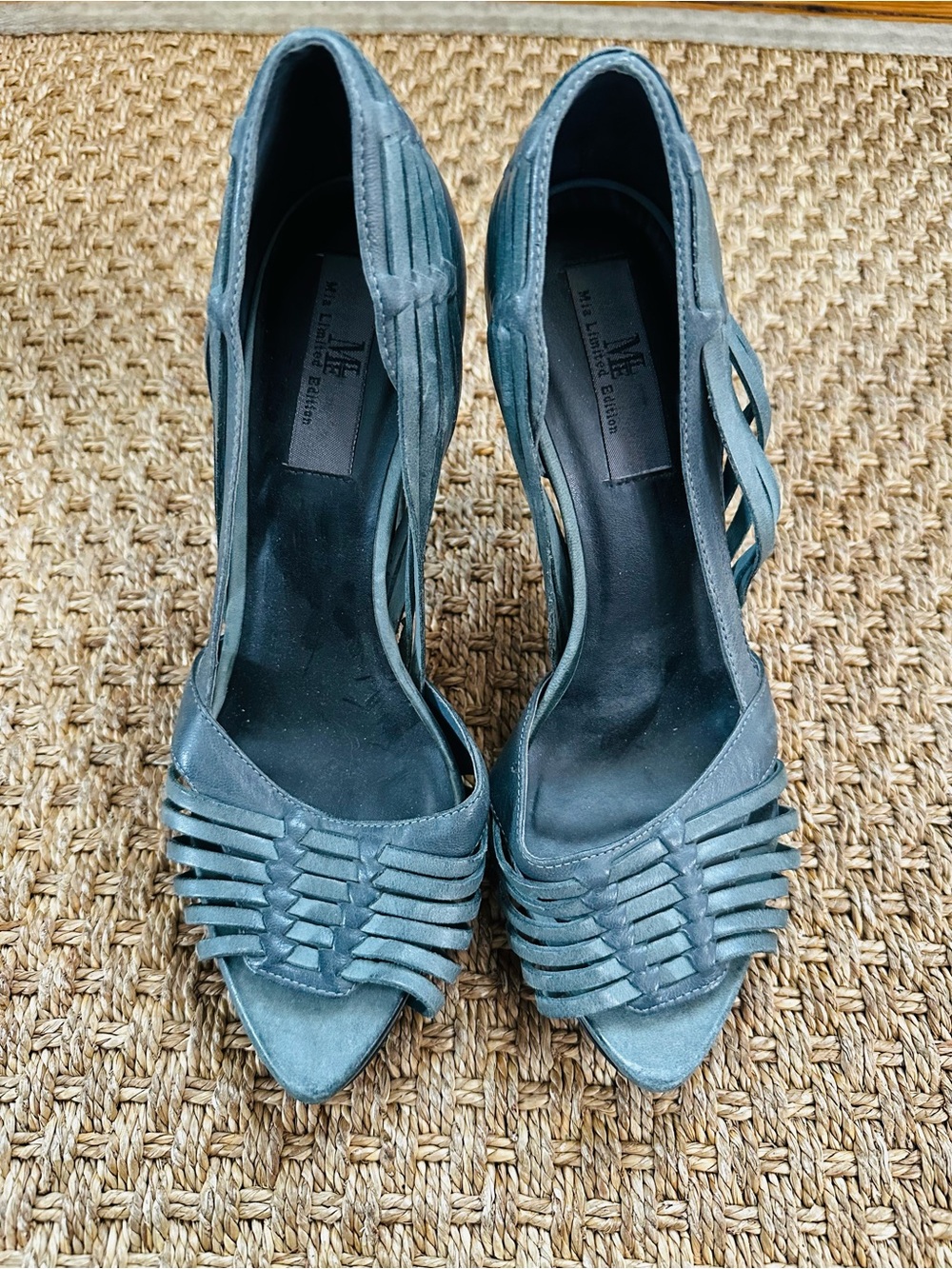 ME Makeover Essentials Teal Woven-Strap Peep Toe Heels